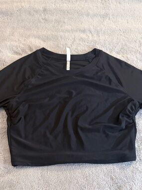 Ardene Collective Black Long Sleeve with Rouching Activewear Swim Top | Size L